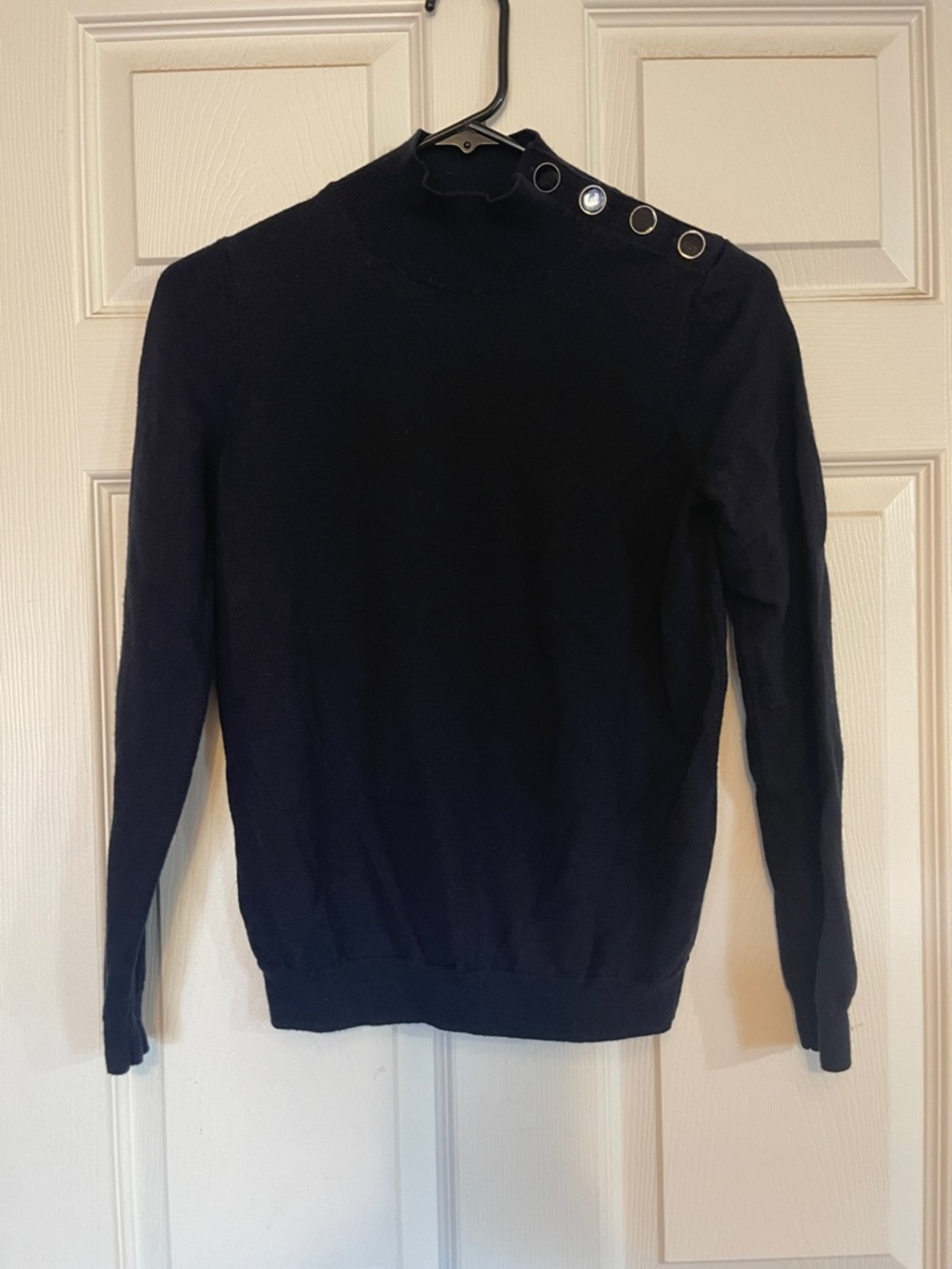 Sezane Jacob Jumper Navy Blue Button-Shoulder Knit Sweater - Picture 5 of 9